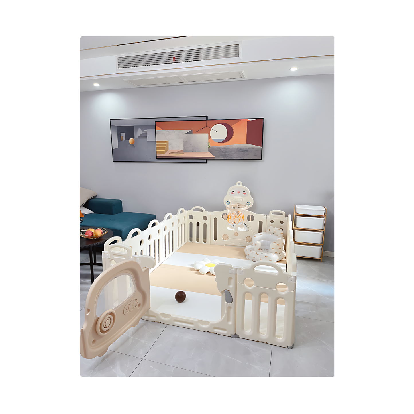 Lalalu Folding Playpen (14+2 Panel) with Basketball Hoop