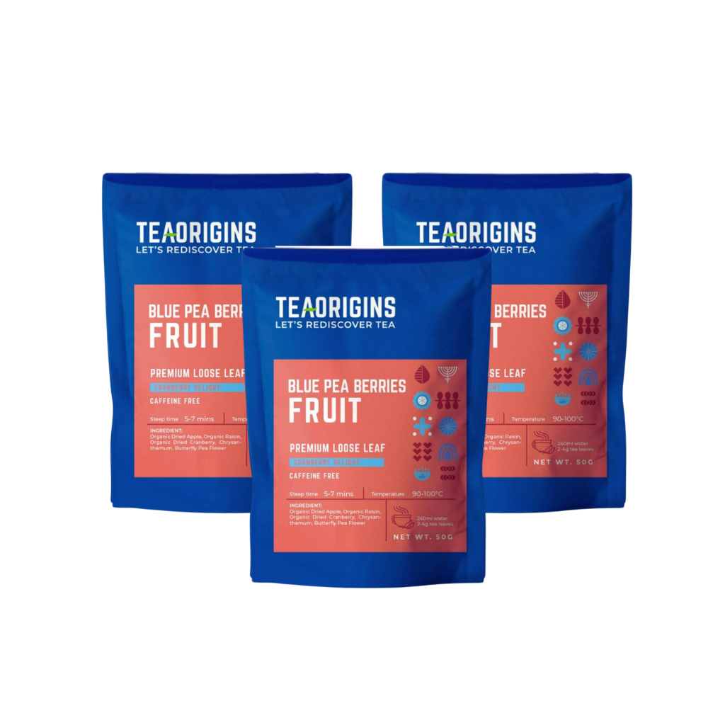 (BUNDLE OF 3) Teaorigins Blue Pea Berries Fruit Premium Loose Leaf 50g
