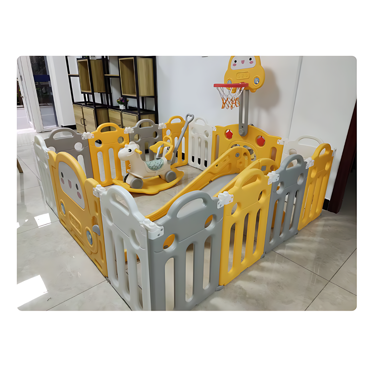 Lalalu Folding Playpen (14+2 Panel) with Basketball Hoop