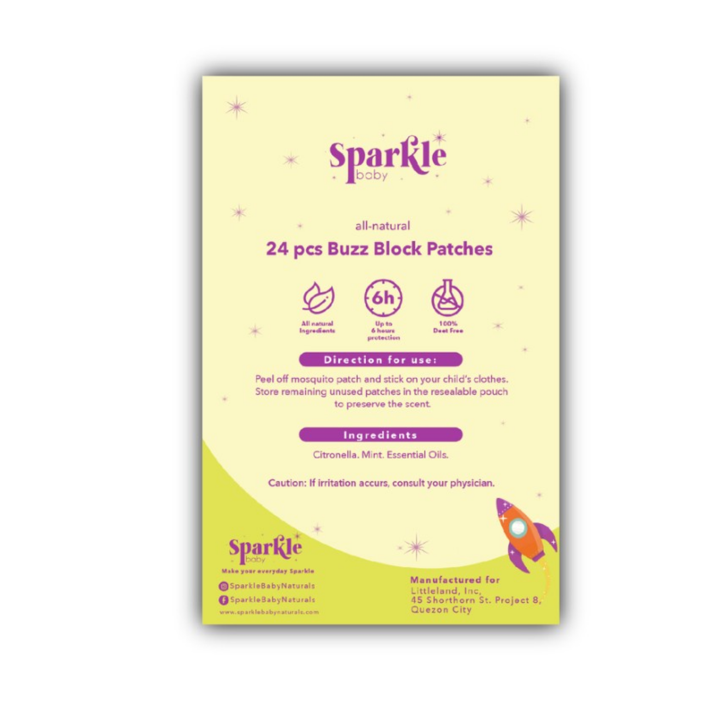 Sparkle Natural Buzz Block Patches 100% Natural Deet-free Bundle of 3