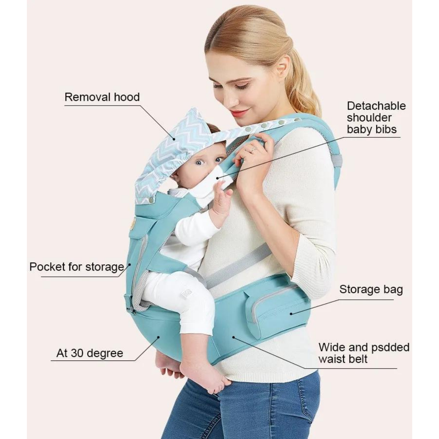 Boodada Ergonomic Hip Seat Baby Carrier Comfortable Sling with Pockets