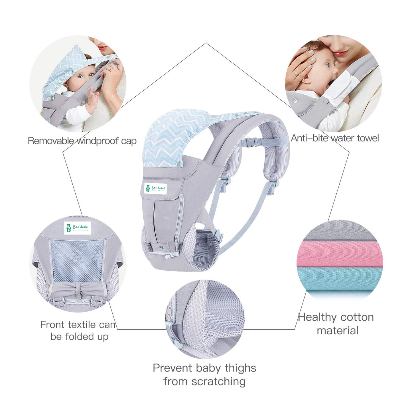 Boodada Ergonomic Hip Seat Baby Carrier Comfortable Sling with Pockets