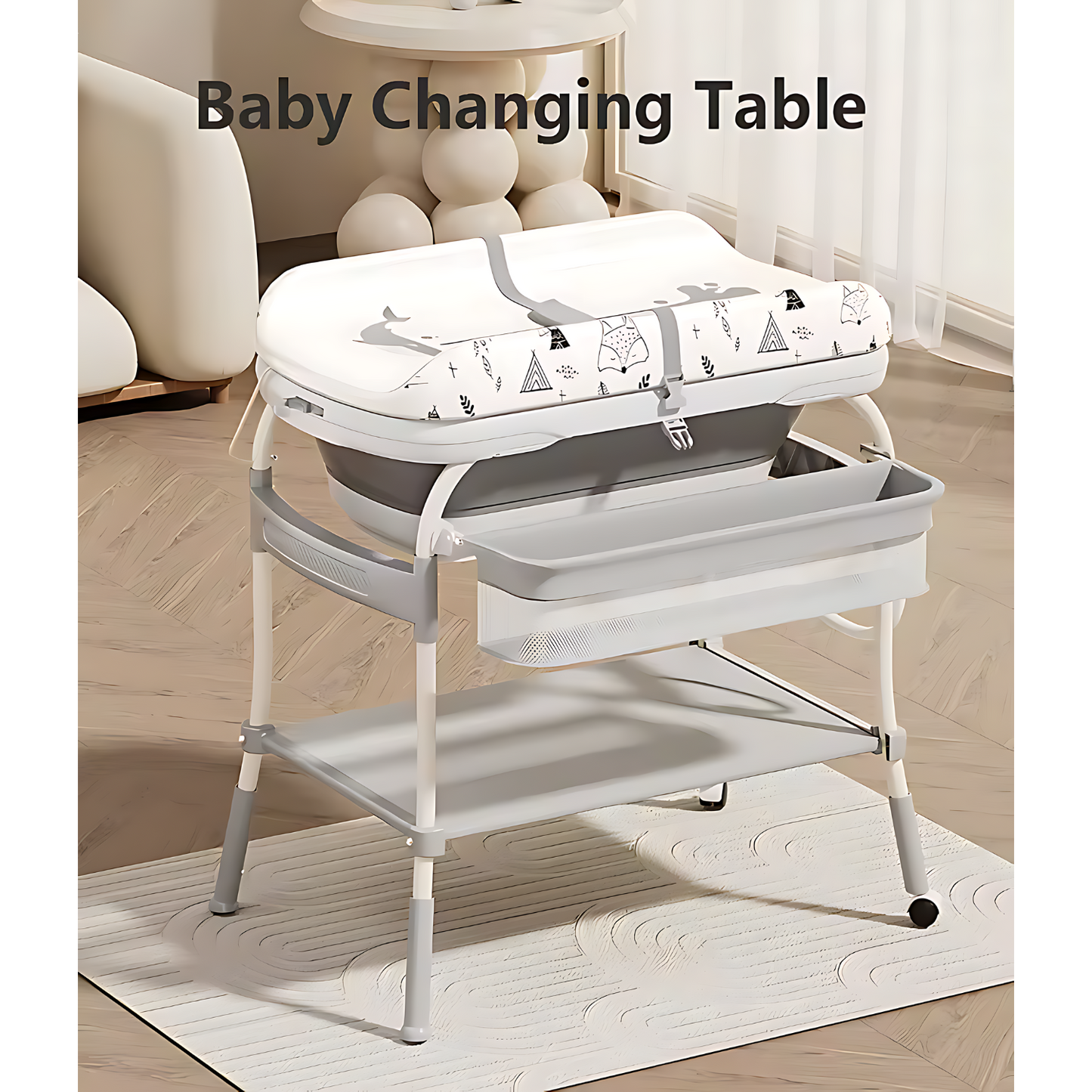 Lalalu Foldable Baby Changing Table with Built-In Bathtub 2-in-1