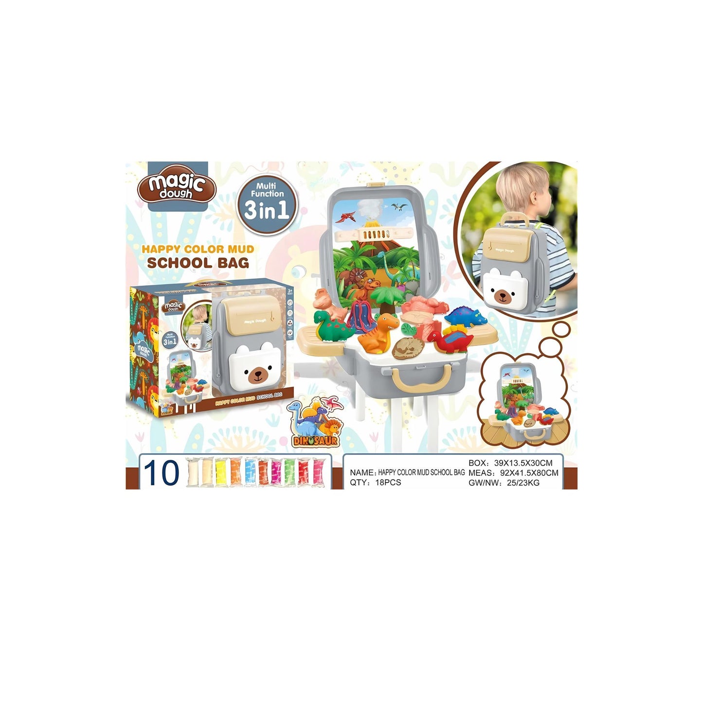 Little Fat Hugs 3-in-1 Magic Dough School Bag Suitable for (3months Up) I Perfect for developing fine motor skills, Mess-free ingredients, and Easy to Carry