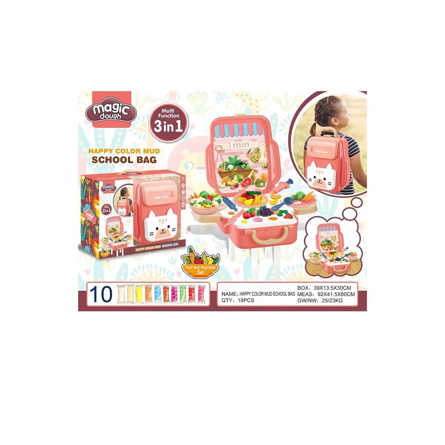 Little Fat Hugs 3-in-1 Magic Dough School Bag Suitable for (3months Up) I Perfect for developing fine motor skills, Mess-free ingredients, and Easy to Carry