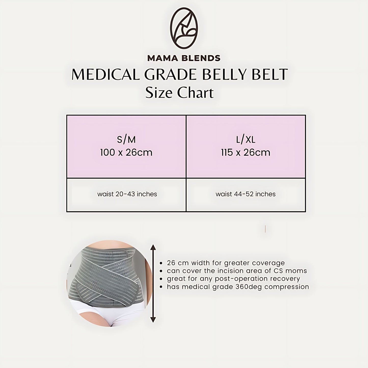 Lunabebe by Mama Blends Medical Grade Belly Belt Postpartum Belly Support I Suitable for any post-operation recovery, Has medical grade 360deg compression, Can cover the incision area of CS moms