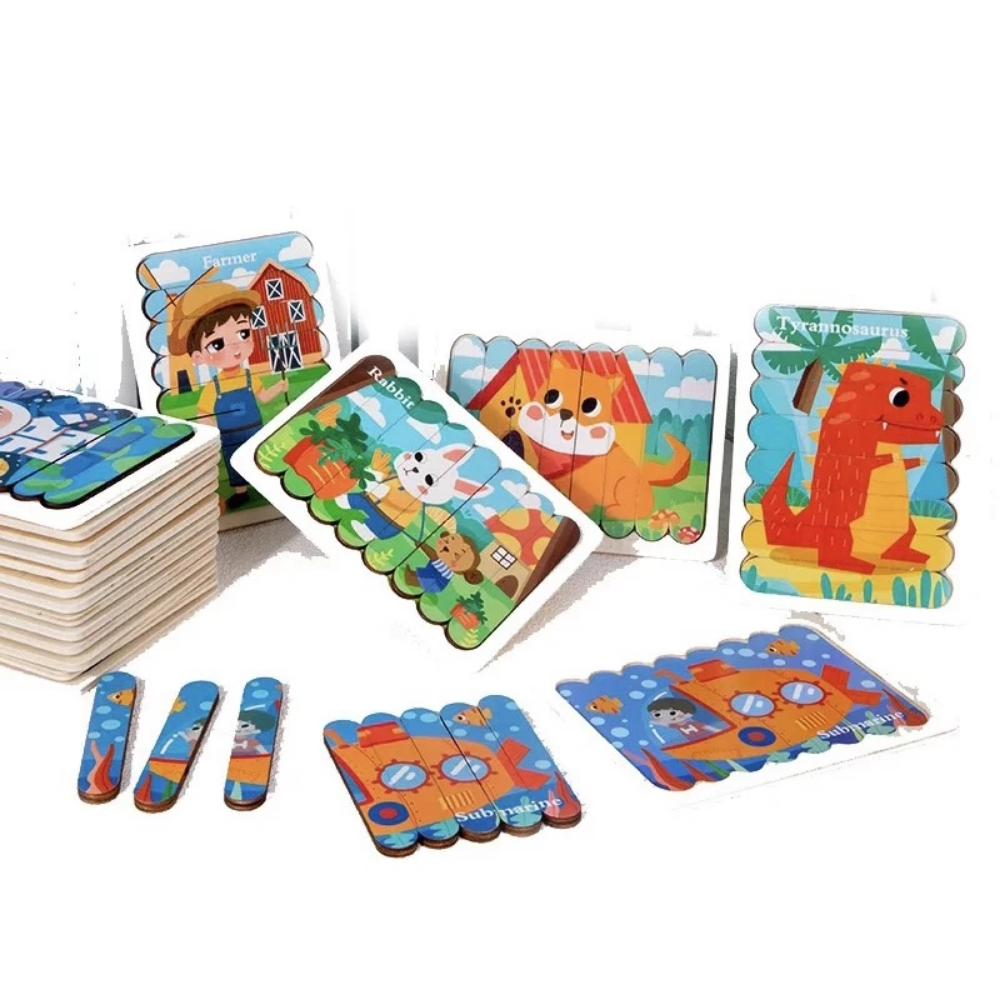 Matmat Lulu Reversible Wooden Popsicle Puzzle Educational Set