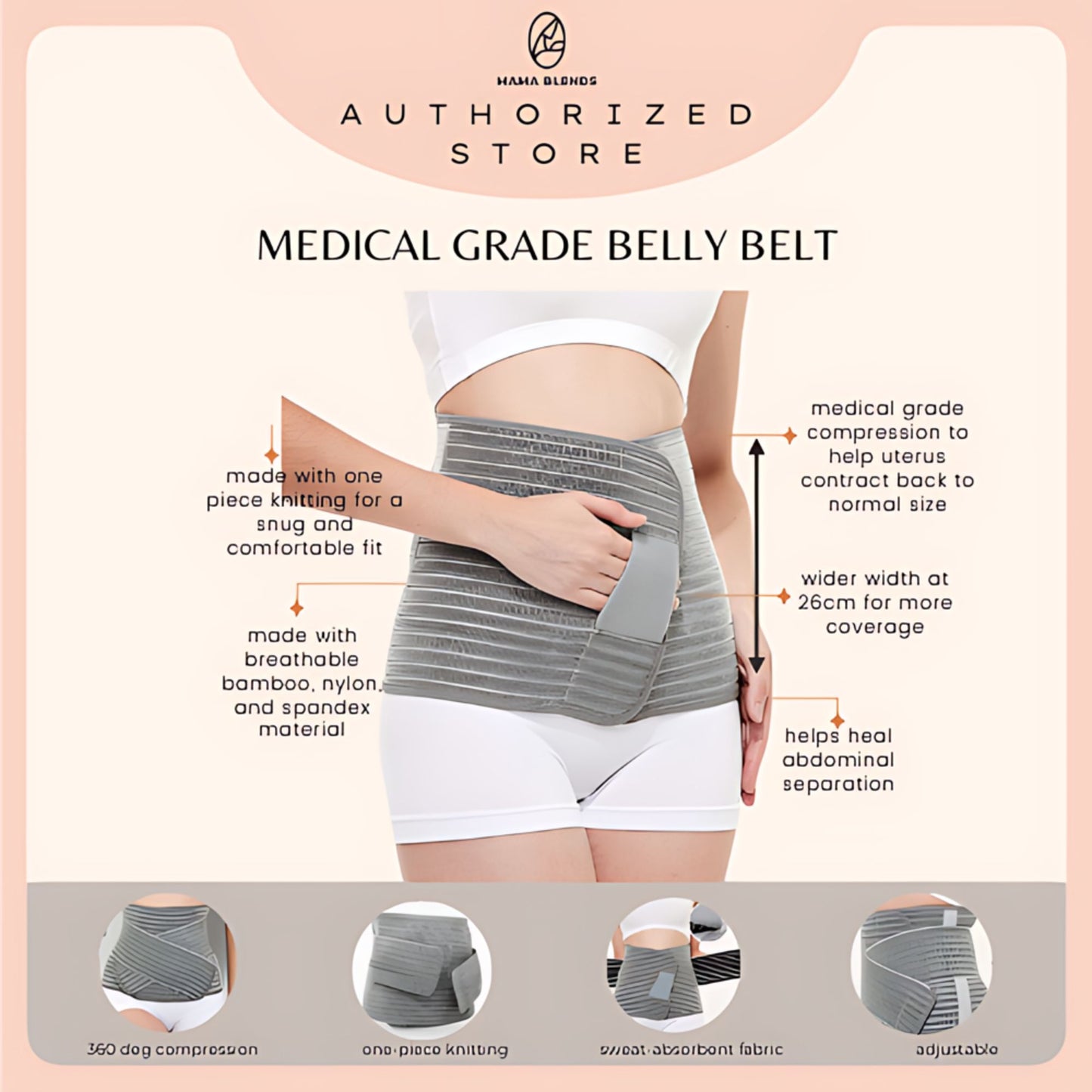 Lunabebe by Mama Blends Medical Grade Belly Belt Postpartum Belly Support I Suitable for any post-operation recovery, Has medical grade 360deg compression, Can cover the incision area of CS moms