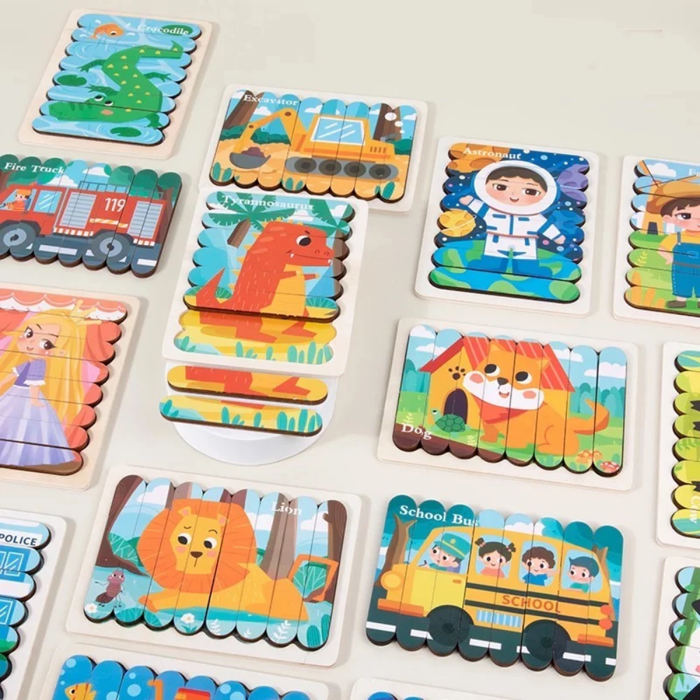 Matmat Lulu Reversible Wooden Popsicle Puzzle Educational Set