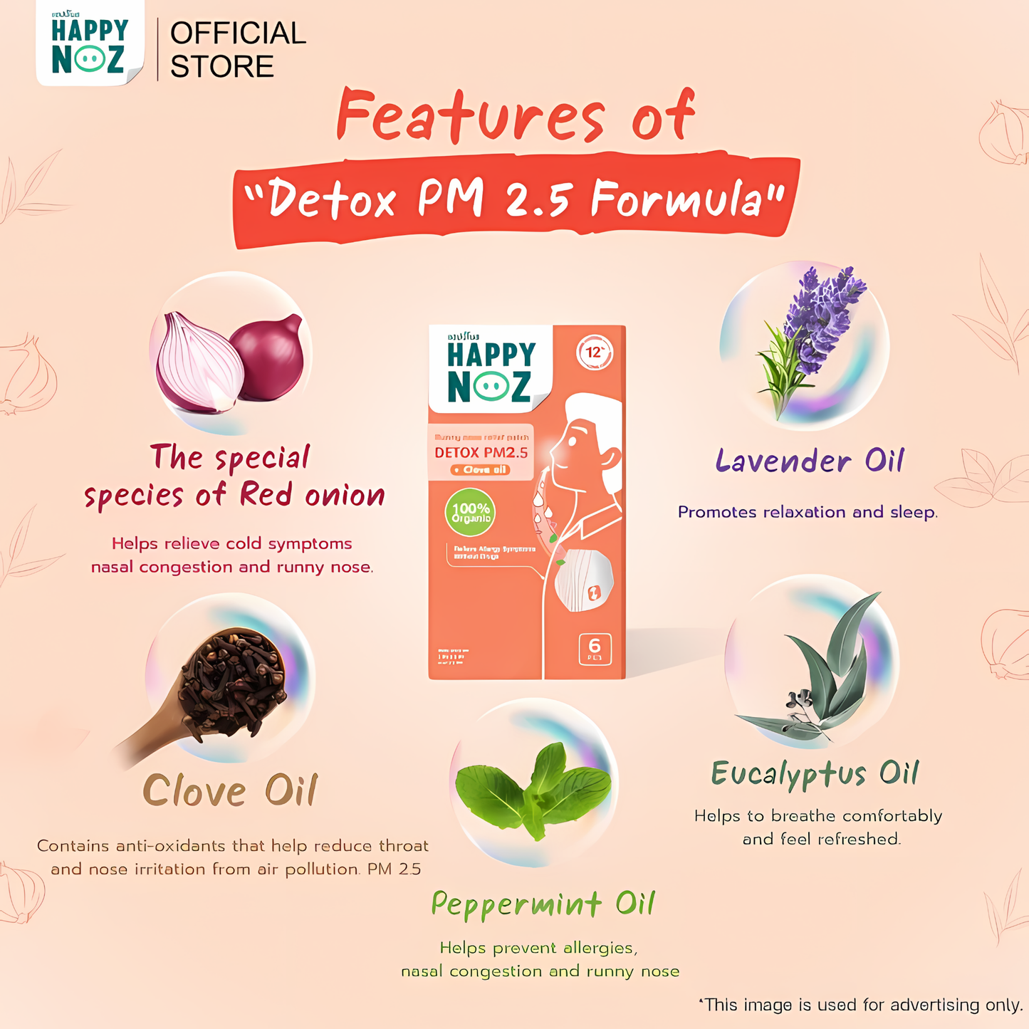 (BUNDLE OF 3) Happy Noz Adult Detox PM2.5 Organic Onion Sticker (6s)