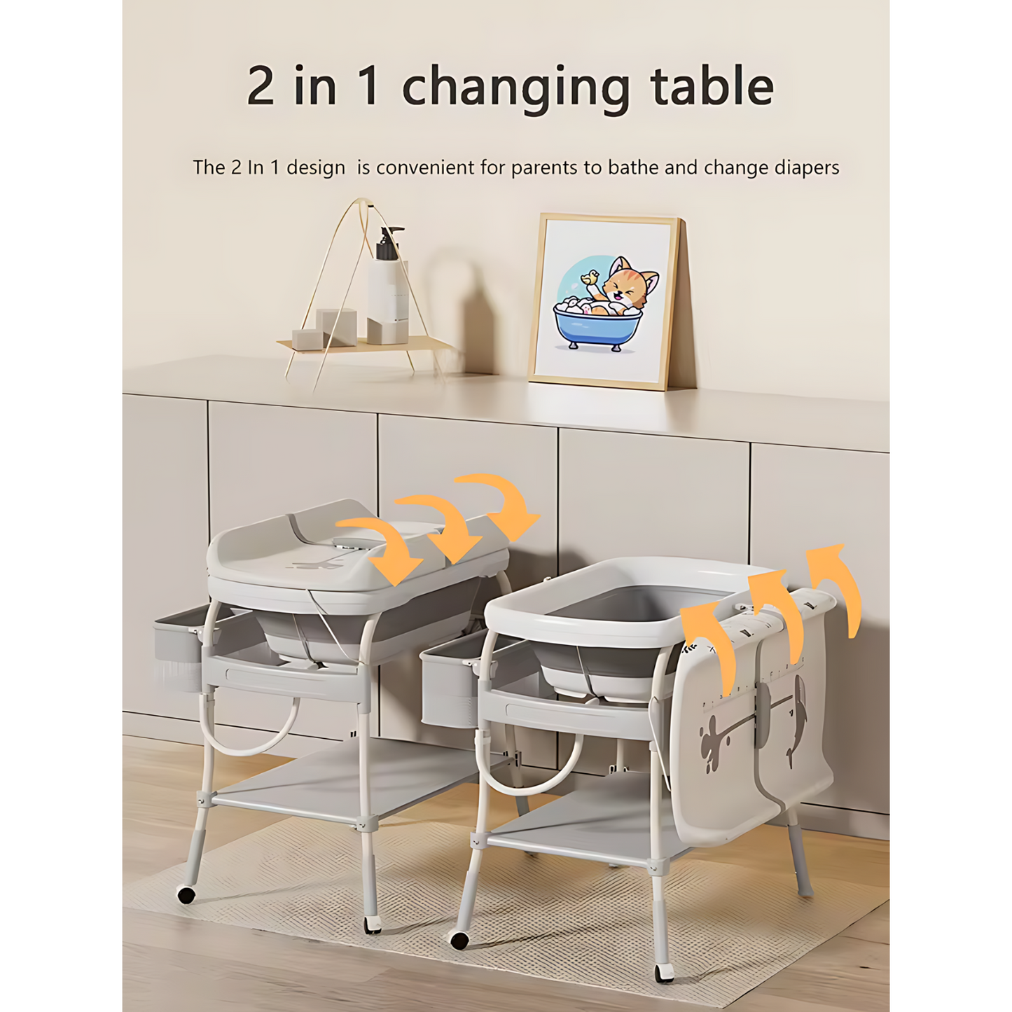 Lalalu Foldable Baby Changing Table with Built-In Bathtub 2-in-1