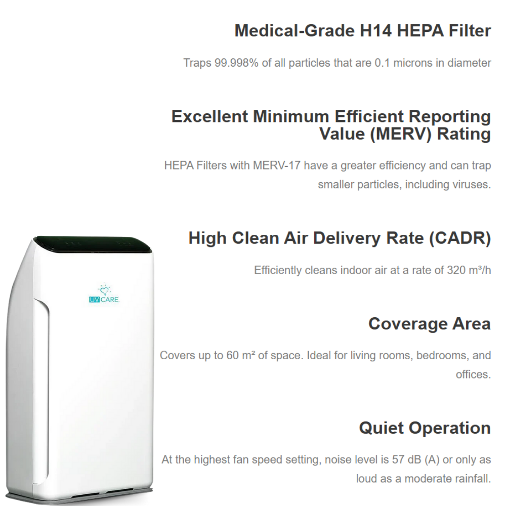 UV Care 7-Stage Super Air Cleaner w/ Med Grade H14 Hepa Filter and UV Germicidal Lamp