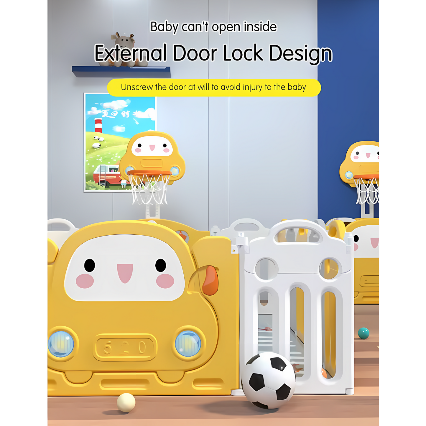 Lalalu Folding Playpen (14+2 Panel) with Basketball Hoop