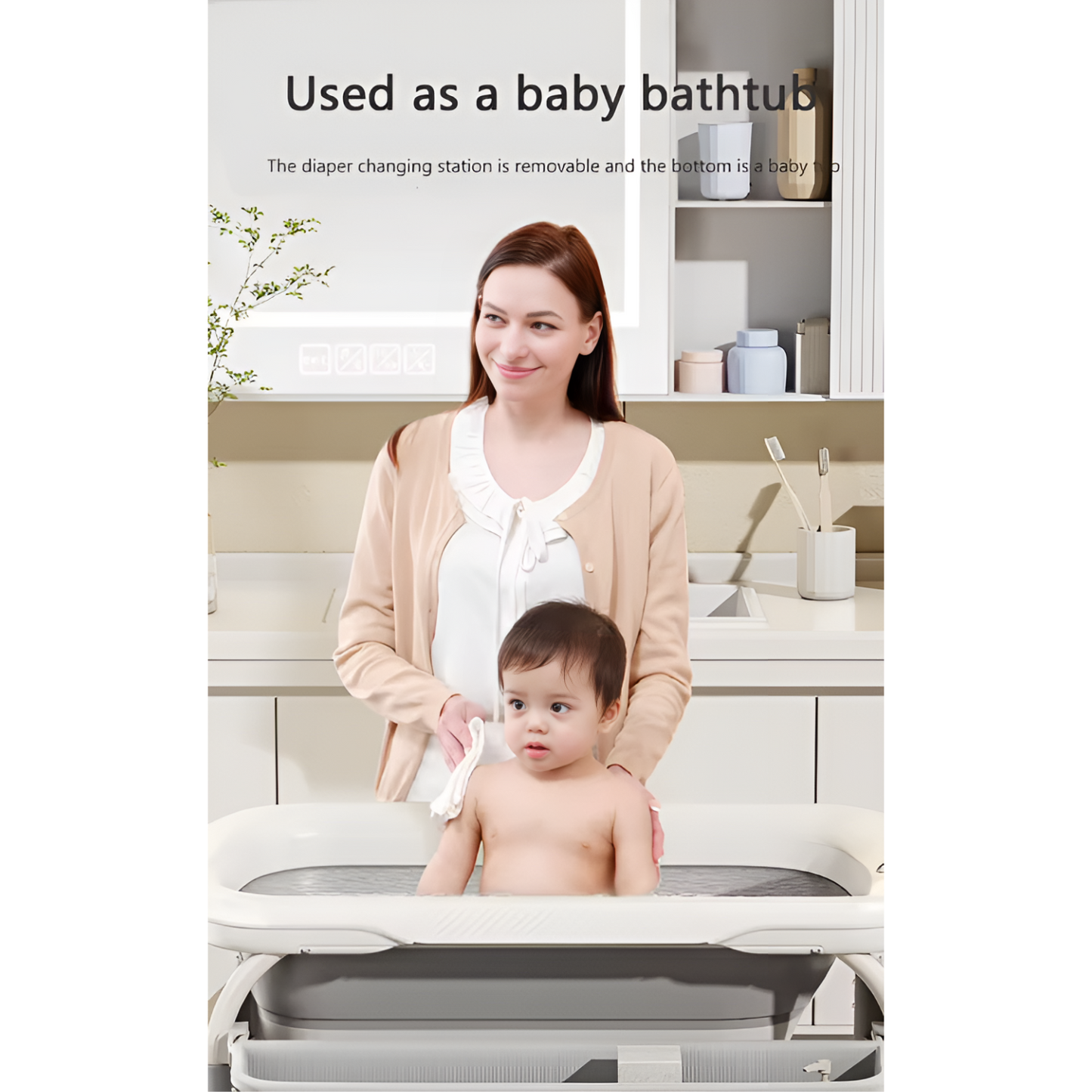 Lalalu Foldable Baby Changing Table with Built-In Bathtub 2-in-1