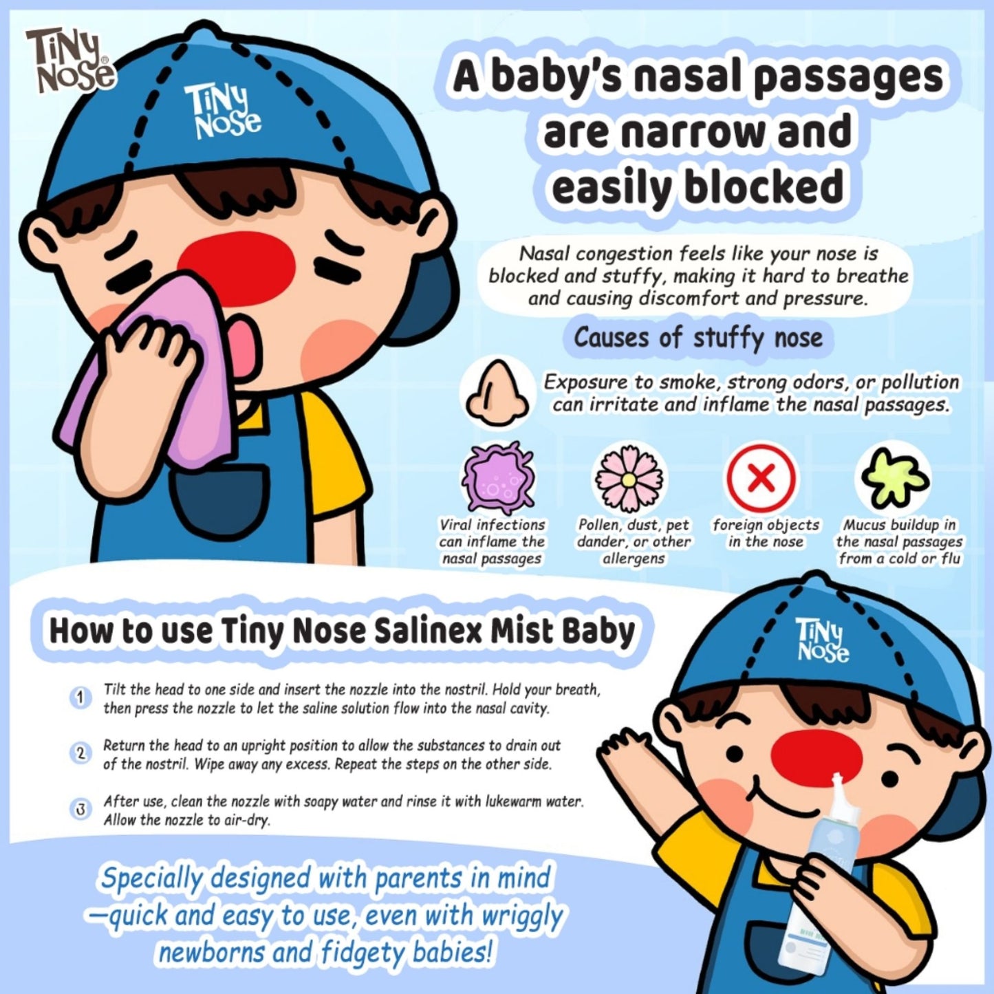 Tiny Nose Salinex Mist Baby Nasal Spray | Ease Nasal Congestion, Relieve and Reduce Cold Symptoms