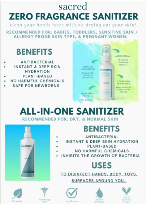 BUNDLE OF 3 | Sacred ZERO FRAGRANCE Sanitizer 90ML Antibacterial, Instant & Deep Hydration, Safe for Newborns