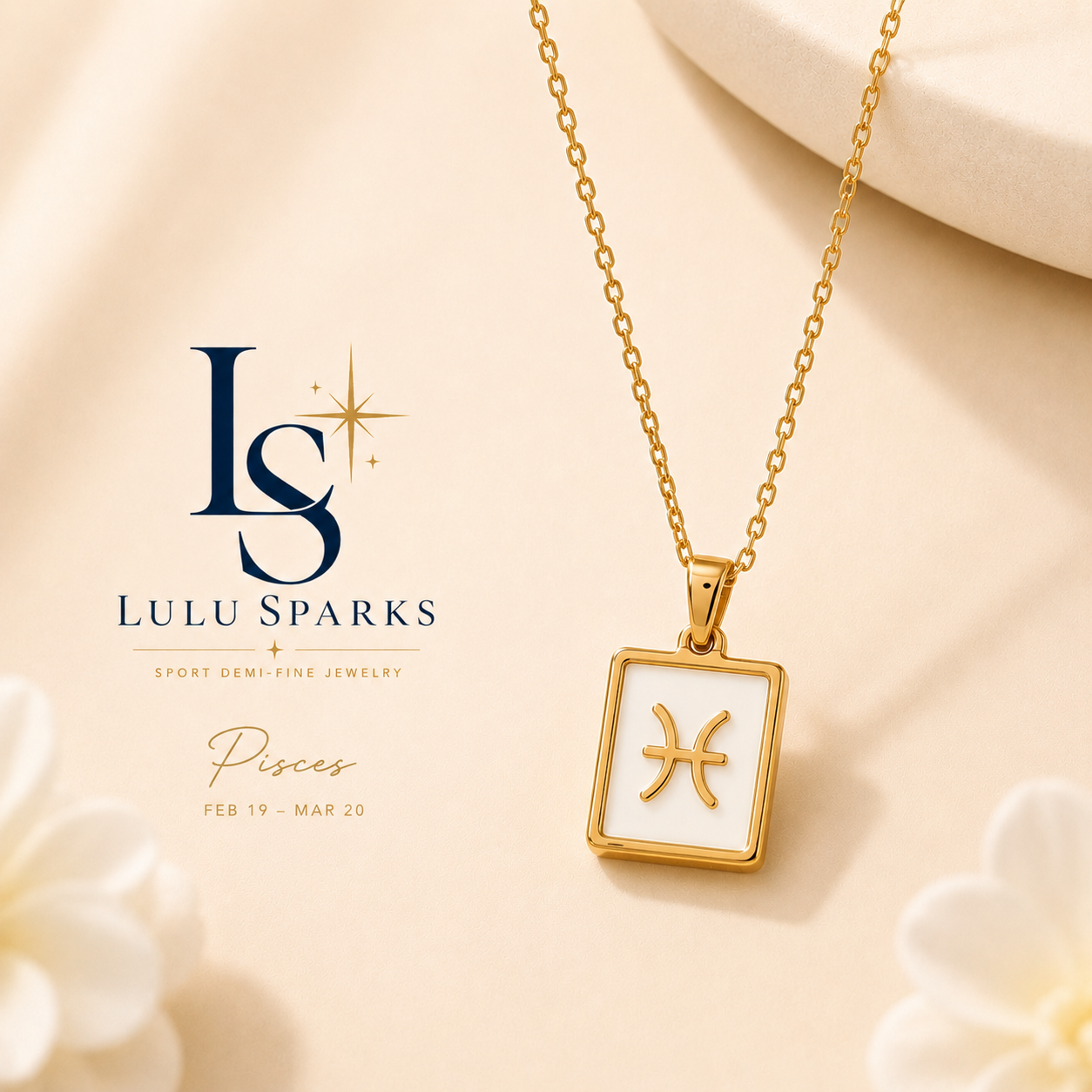Lulu Sparks Zodiac Sign Square Pendant Chain Necklace 18K PVD Gold Jewelry (No Jewelry Box Included)