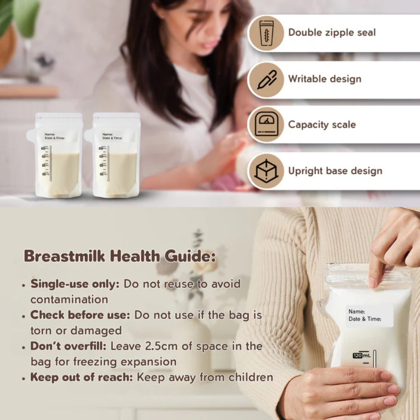 Lunabebe Transparent Breastmilk Storage Bags 120 ML - 30s