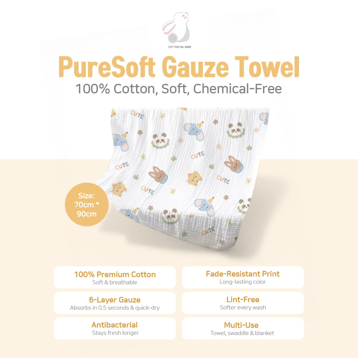 Cottontail Baby PureSoft Gauze Towel