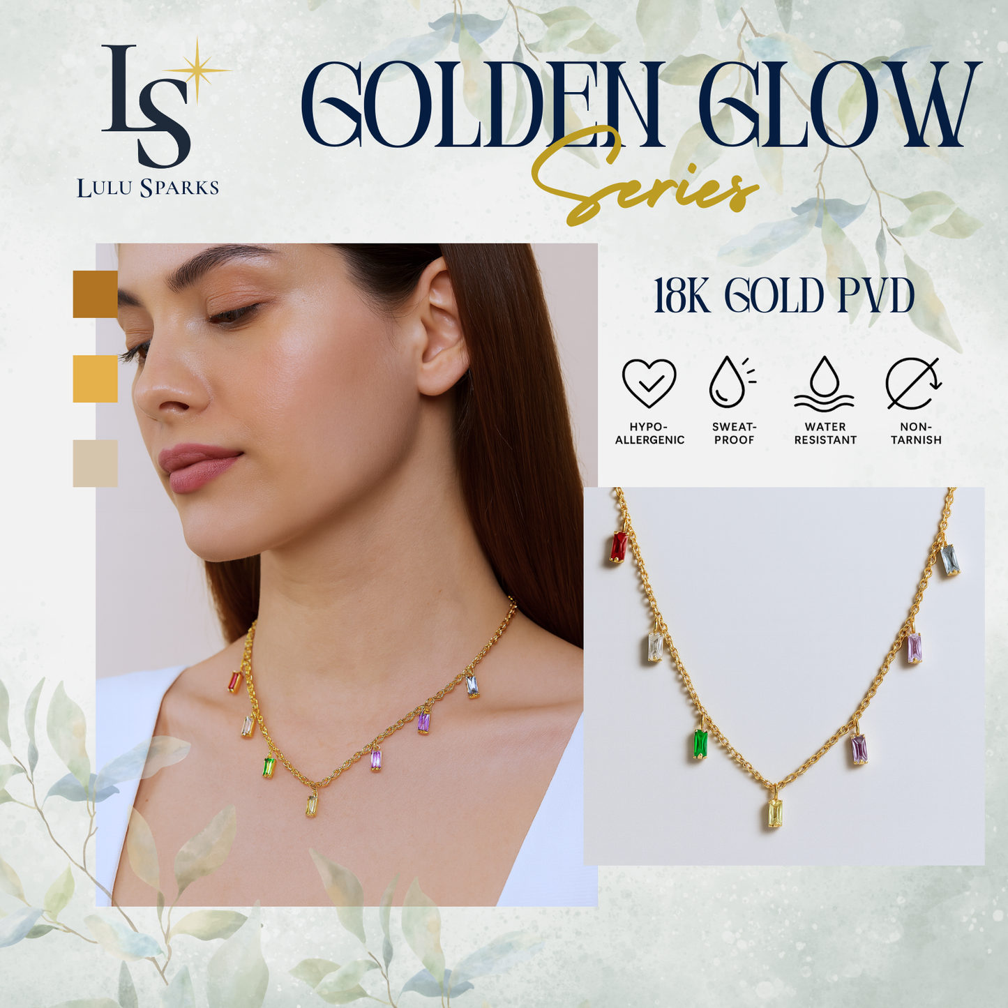 Lulu Sparks Golden Glow Prism Baguette Necklace 18K PVD Gold Jewelry