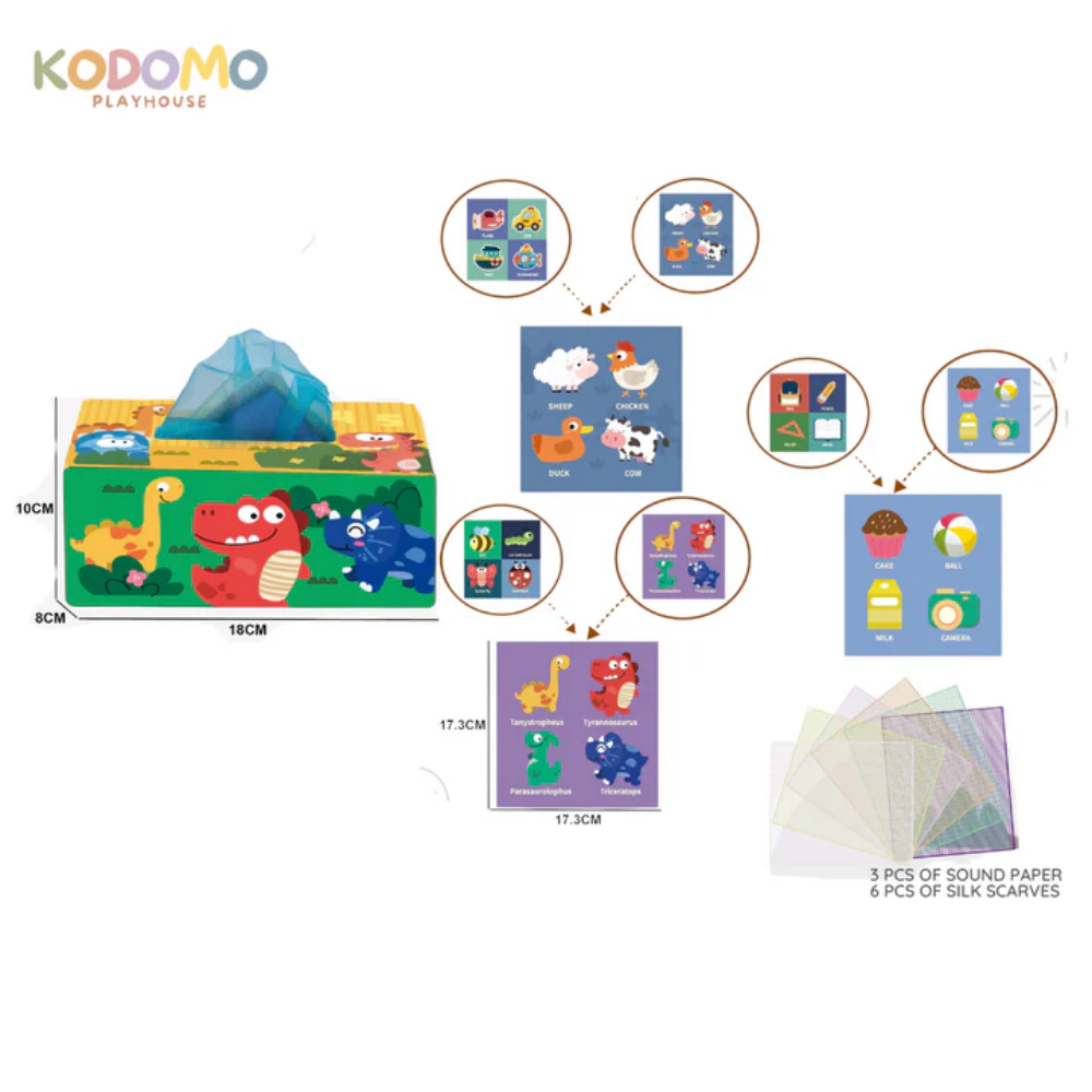 Kodomo Infant Sensory Tissue Box Dino Toy