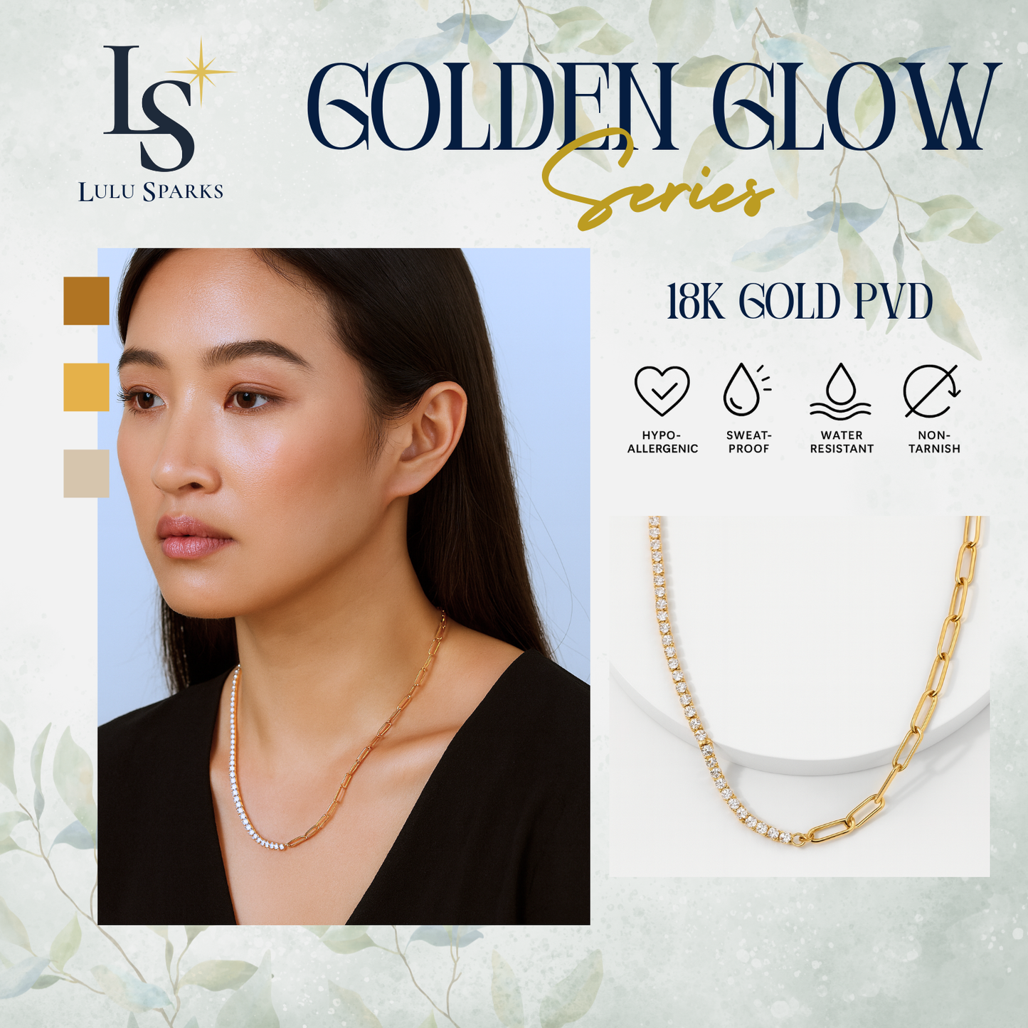 Lulu Sparks Golden Glow Tennis Duo Link Necklace 18K PVD Gold Jewelry