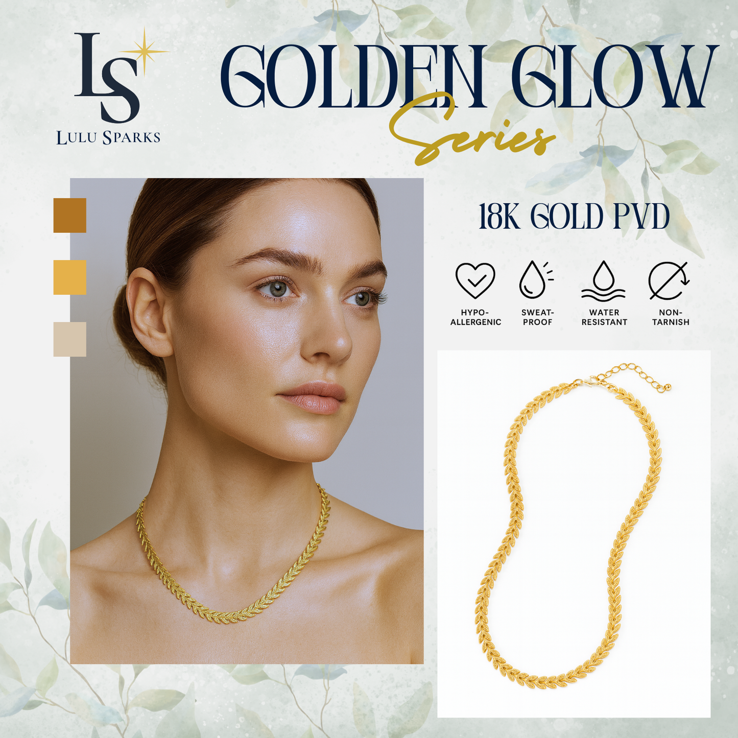 Lulu Sparks Golden Glow Leaf Chain Necklace 18K PVD Gold Jewelry