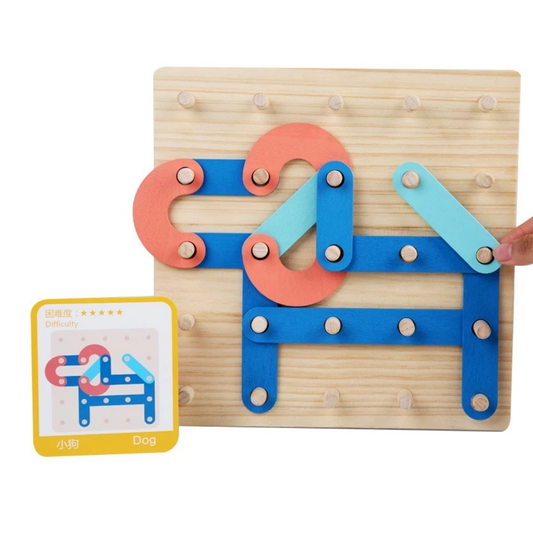 Matmat Lulu Construction Wooden Geometric Puzzle Nail Board Educational Montessori for Kids 3 Yrs up