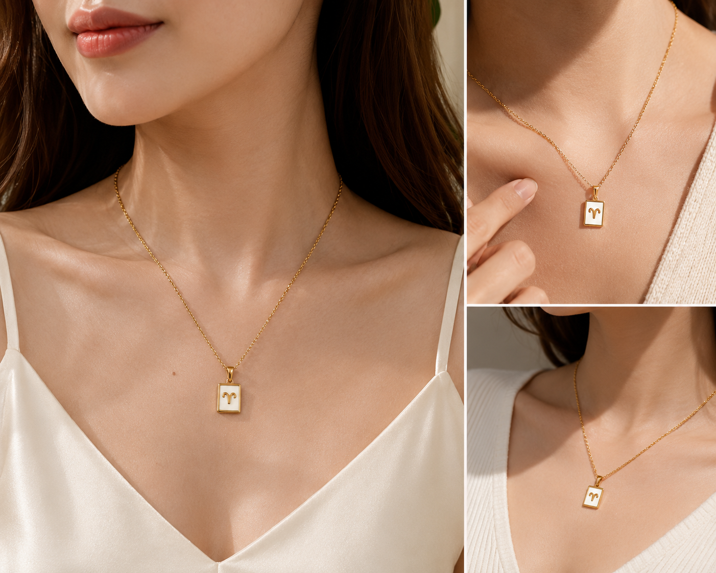 Lulu Sparks Zodiac Sign Square Pendant Chain Necklace 18K PVD Gold Jewelry (No Jewelry Box Included)