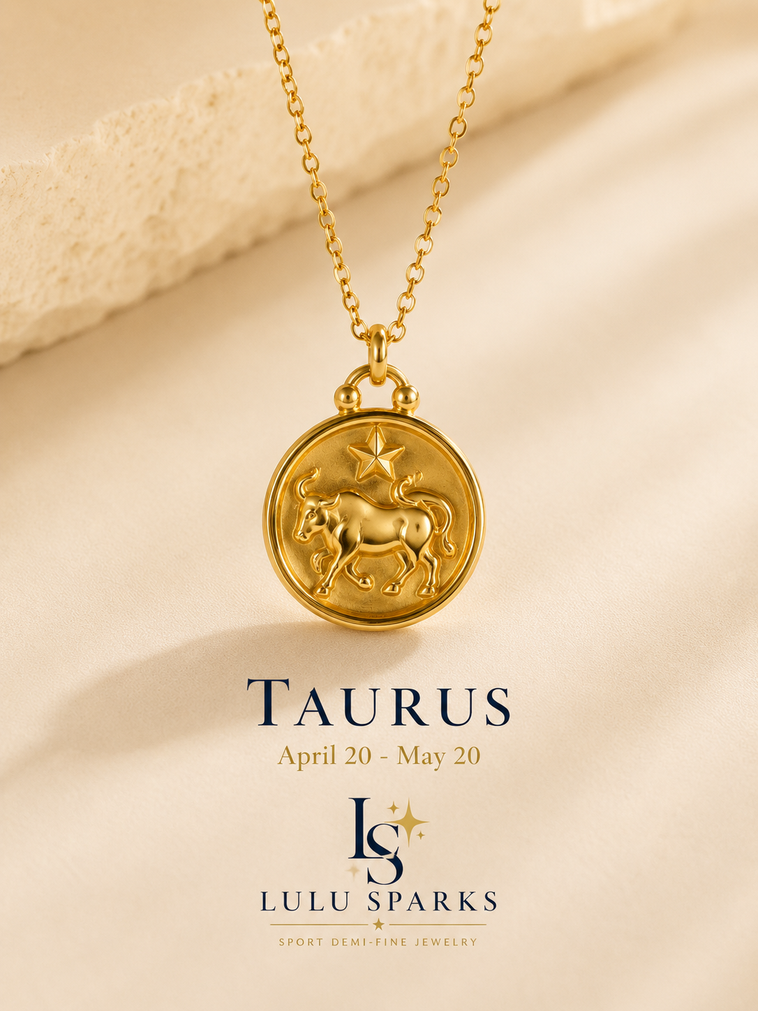 Lulu Sparks Zodiac Sign Round Pendant Chain Necklace 18K PVD Gold Jewelry (No Jewelry Box Included)