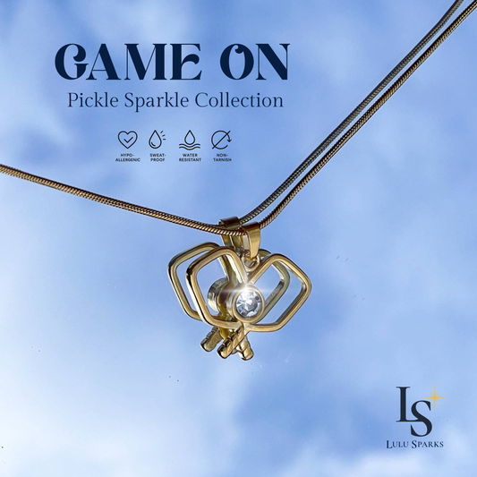 Pickle Sparkle Game On Necklace Pickleball Series 18K PVD Gold