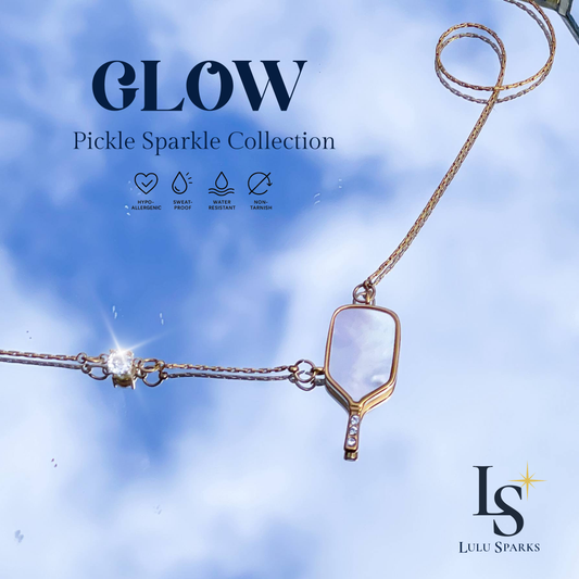 Pickle Sparkle Glow Necklace Pickleball Series 18K PVD Gold Mother of Pearl