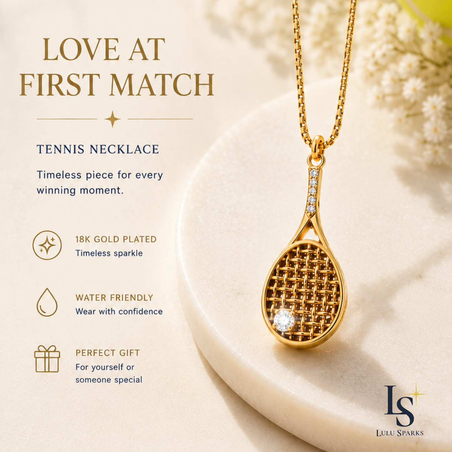 TENNIS NECKLACE | Lulu Sparks Sport Demi-Fine Jewelry 18K PVD Gold Hypoallergenic Water/Sweat/Tarnish Resistant