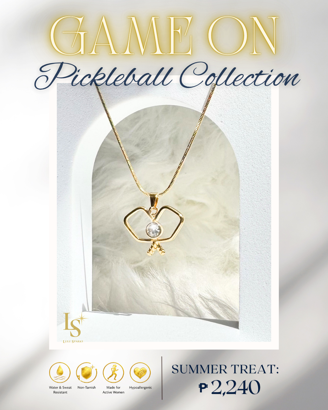 GAME ON | Pickleball Necklace 18K PVD Gold Hypoallergenic Water/Sweat/Tarnish Resistant Jewelry