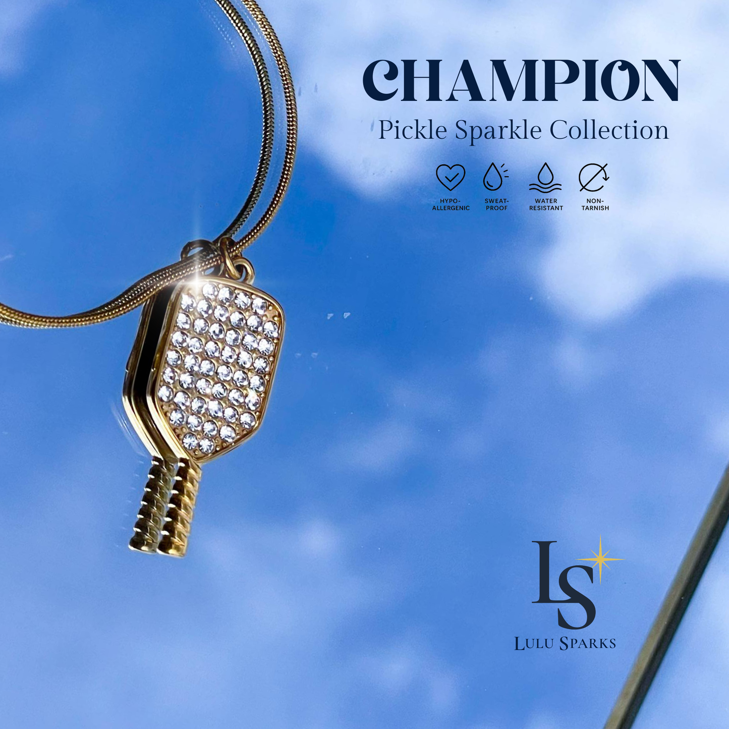 Pickle Sparkle Champion Necklace Pickleball Series 18K PVD Gold