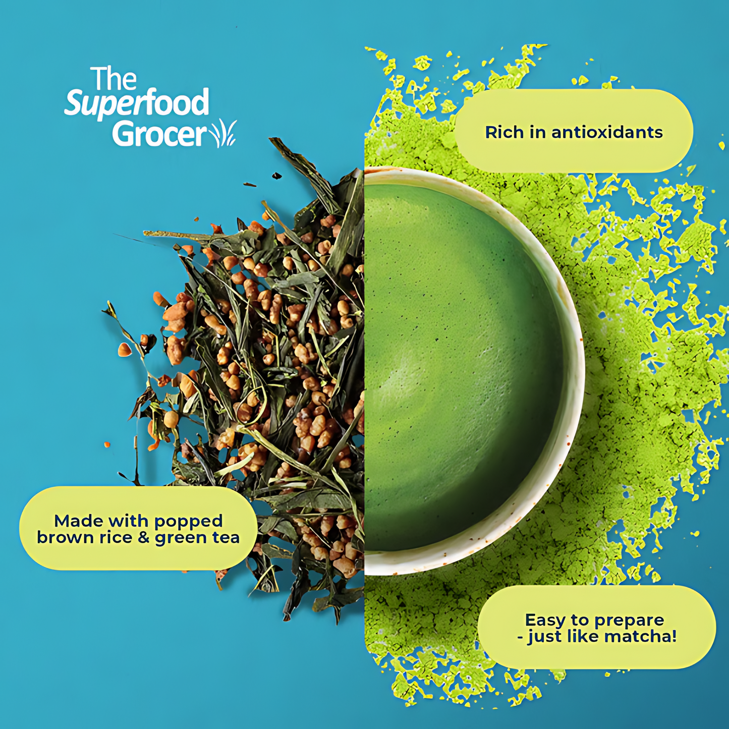 The Superfood Grocer Genmaicha Roasted Popped Rice and Green Tea Powder 50g