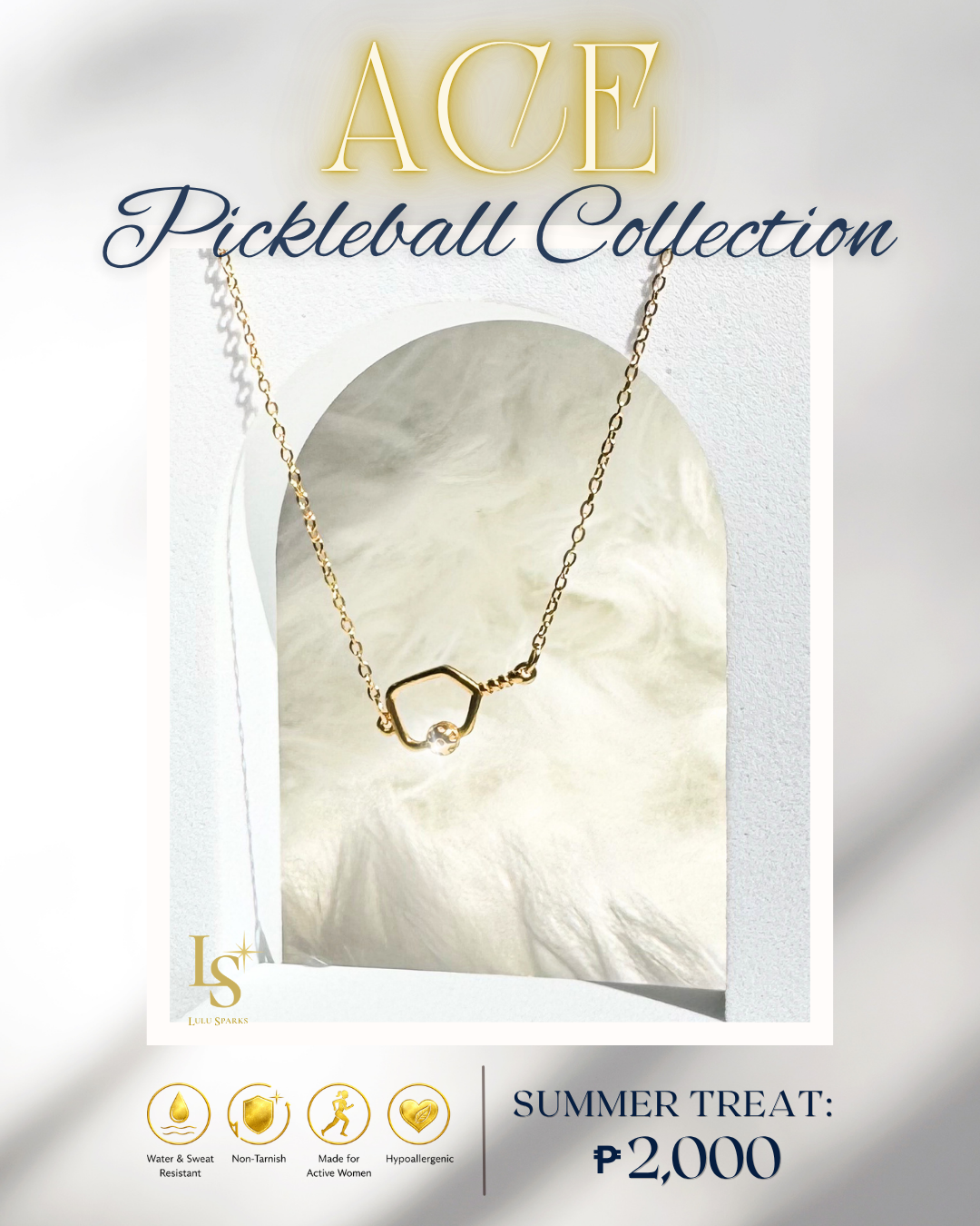 ACE | Pickleball Necklace 18K PVD Gold Hypoallergenic Water/Sweat/Tarnish Resistant Jewelry