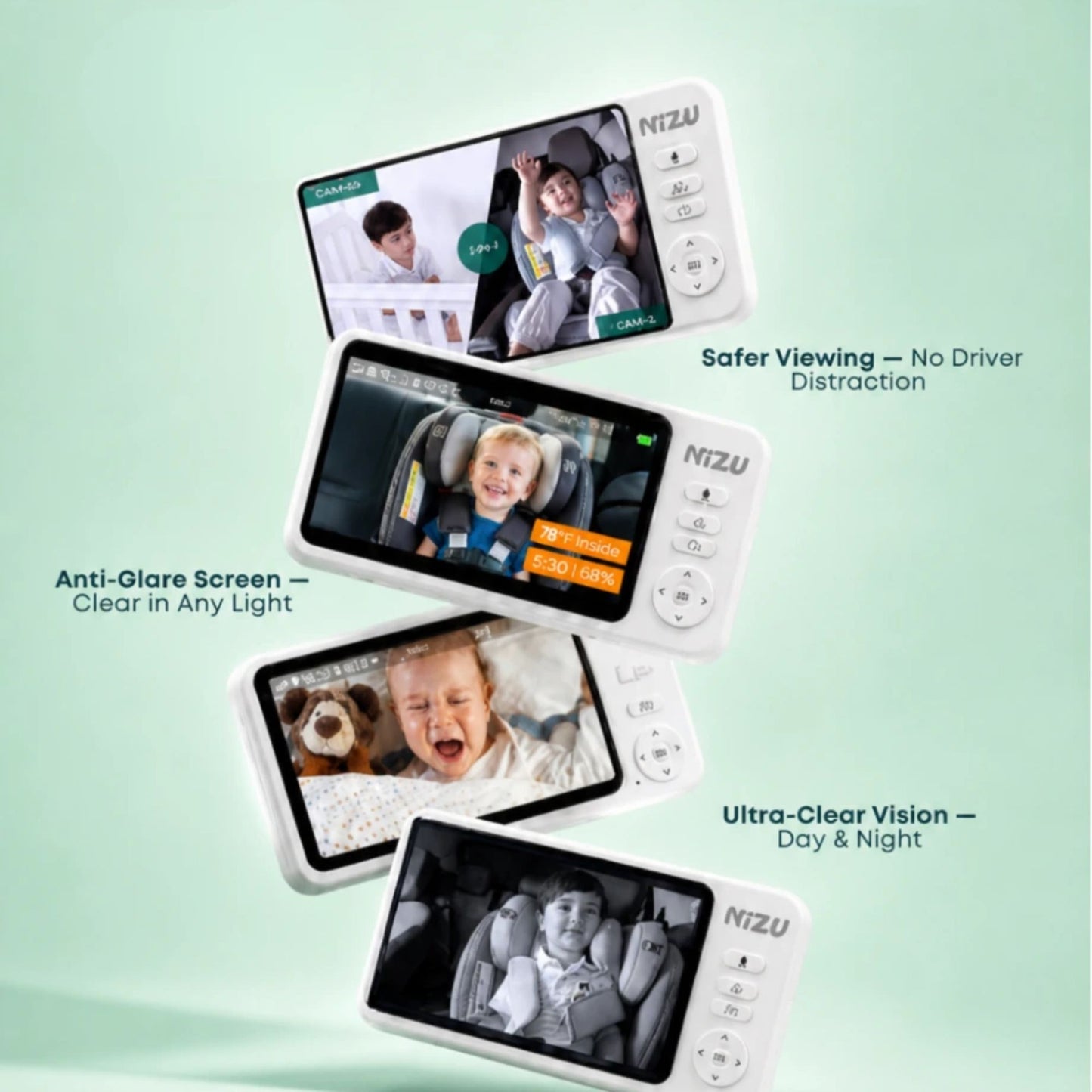 Nizu 2-in-1 Baby Monitor | AI Wireless Baby monitor for Car + Home