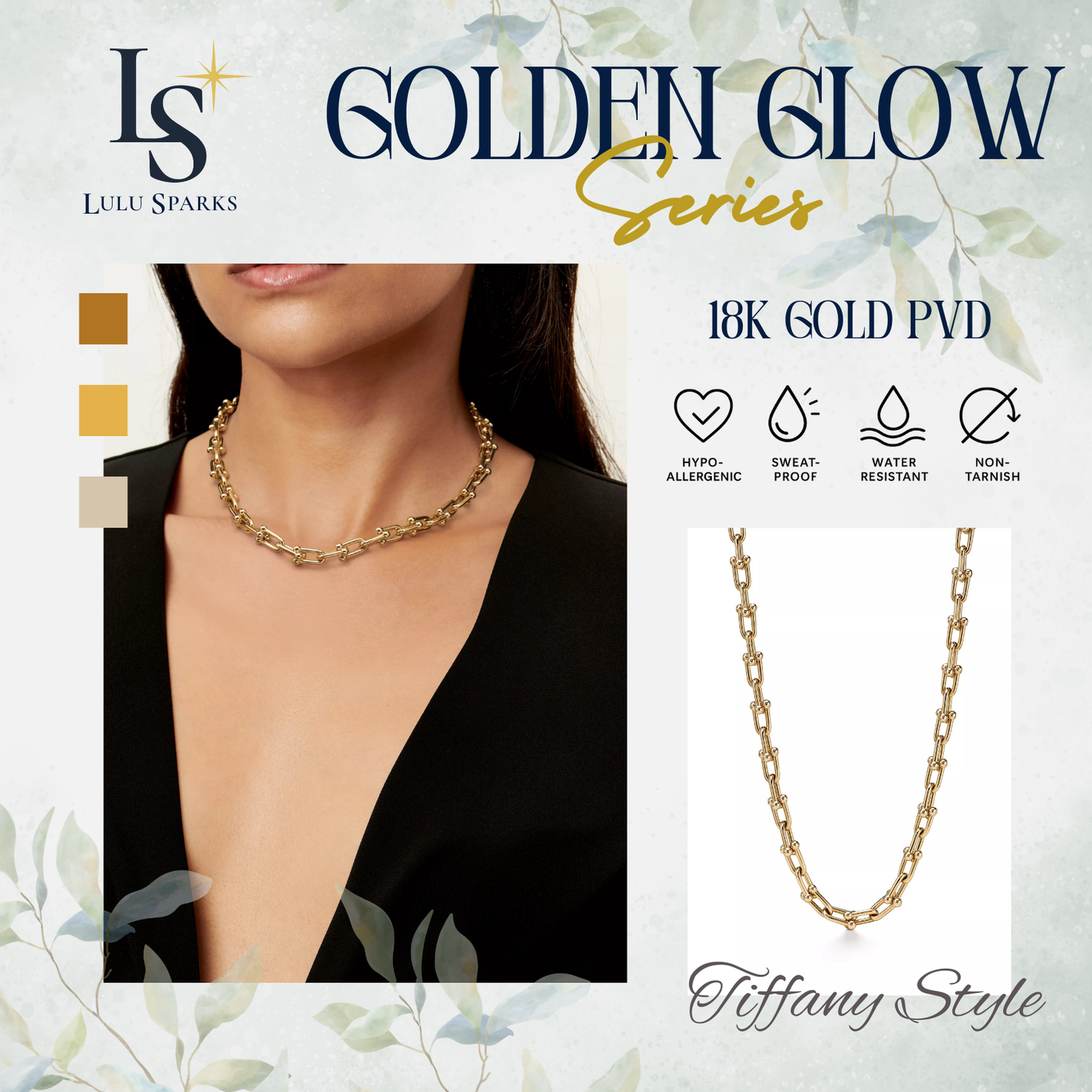 Lulu Sparks Golden Glow Tiffany Hardwear Necklace 18K PVD Gold Jewelry