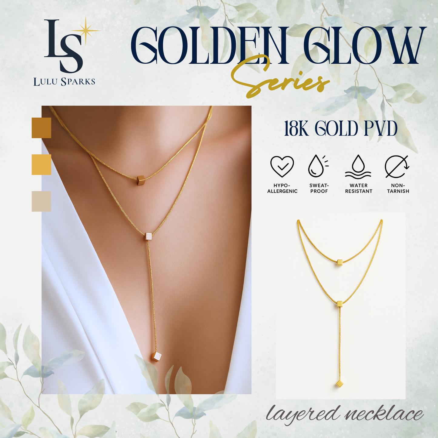 Lulu Sparks Golden Glow Cubic Cascade Layered Necklace 18K PVD Gold Jewelry
