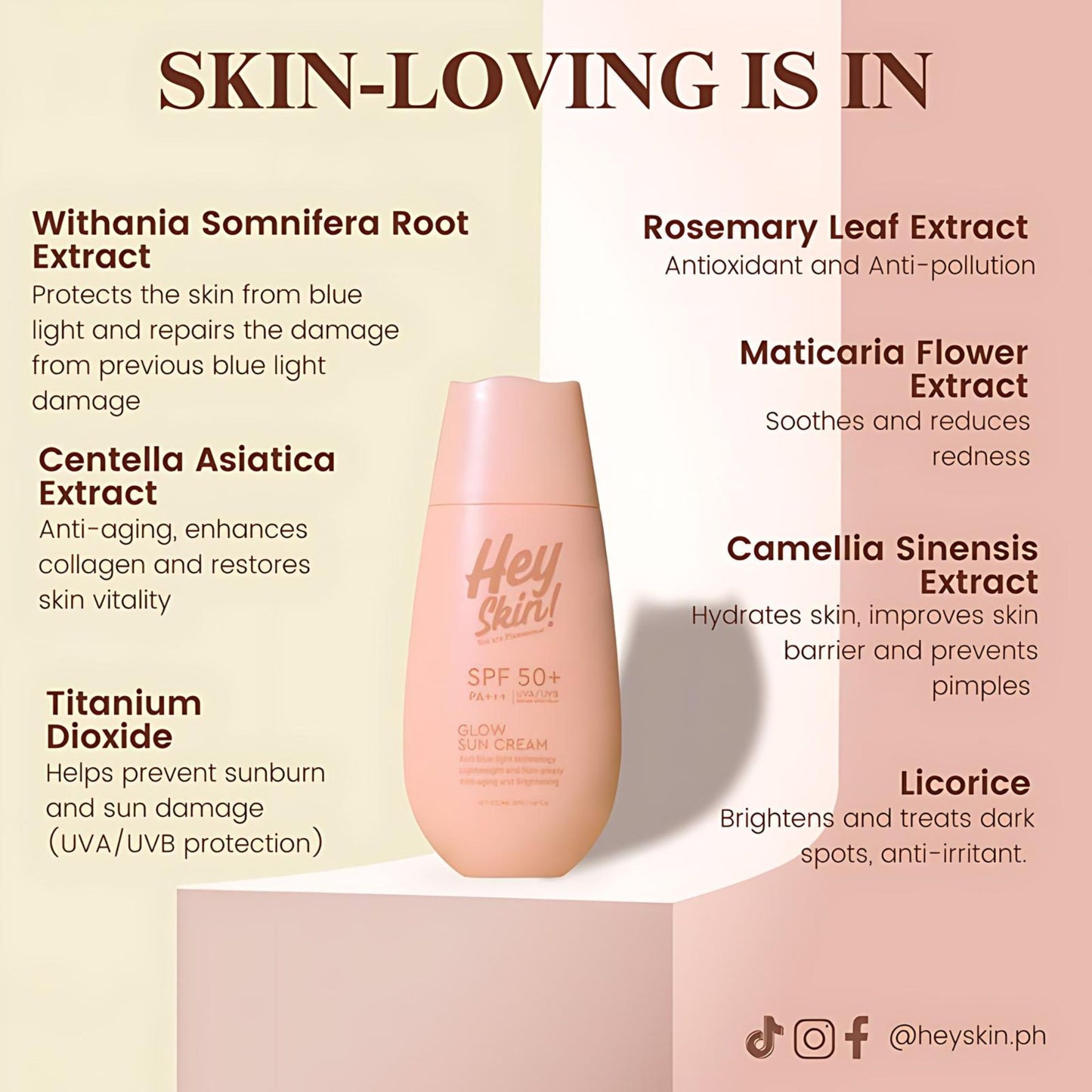 Hey Skin Glow Sun Cream SPF 50+ PA+++ UVA/UVB protection