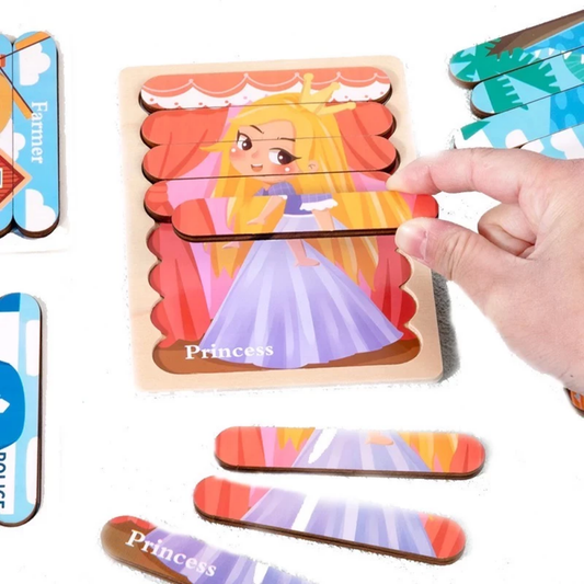 Matmat Lulu Reversible Wooden Popsicle Puzzle Educational Set