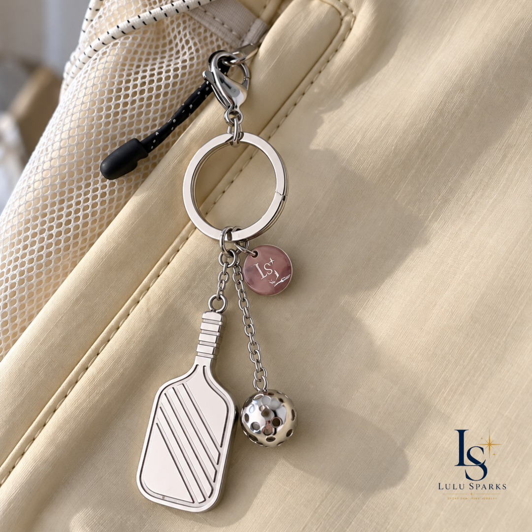 PADDLE BAG CHARM | Pickleball Keychain Stainless Steel Hypoallergenic Water/Sweat/Tarnish Resistant Jewelry