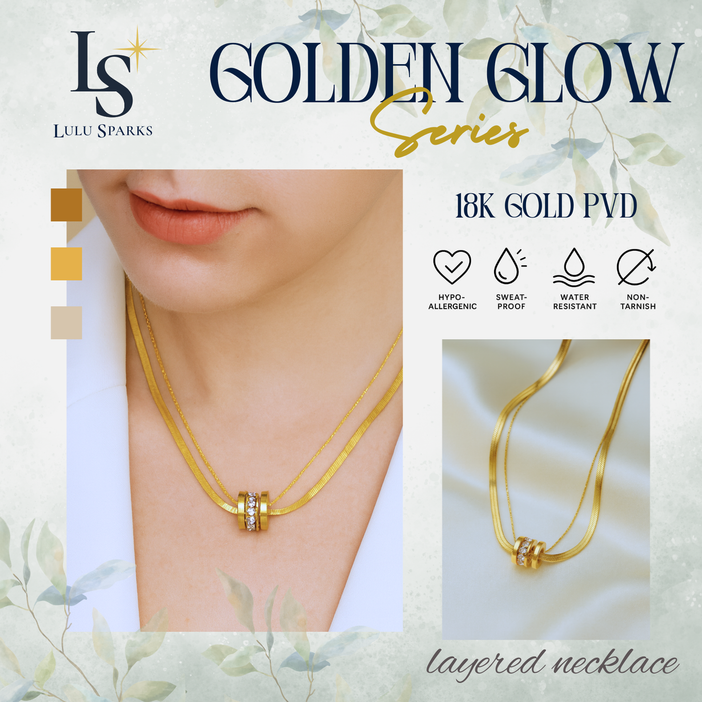 Golden Glow Trois Luxe Necklace 18K PVD Gold