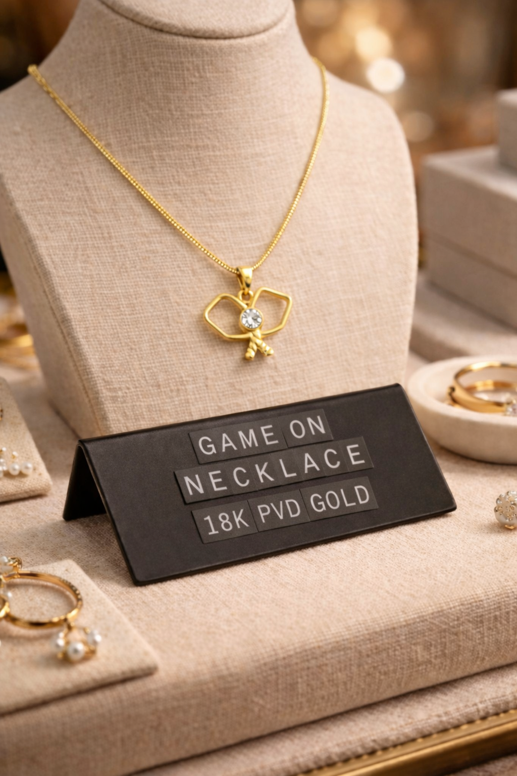 GAME ON | Pickleball Necklace 18K PVD Gold Hypoallergenic Water/Sweat/Tarnish Resistant Jewelry