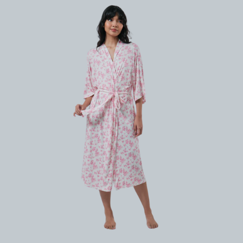 Bamberry Mommy Robe TDJ FLORAL | Made of Softest Luxurious Bamboo Fabric - Hypo-allergenic, soft & antibacterial