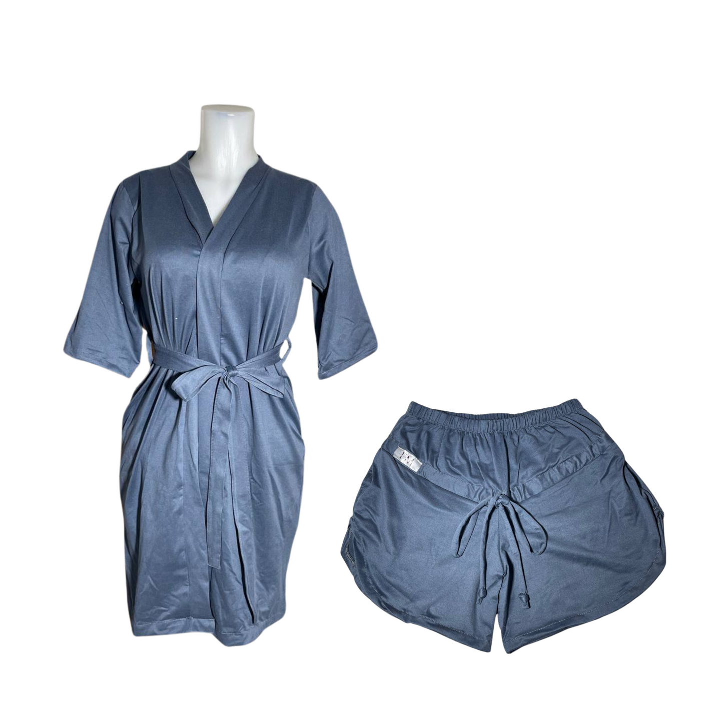 Flourish Maternity Robe & Everyday Shorts Set (GRAY)