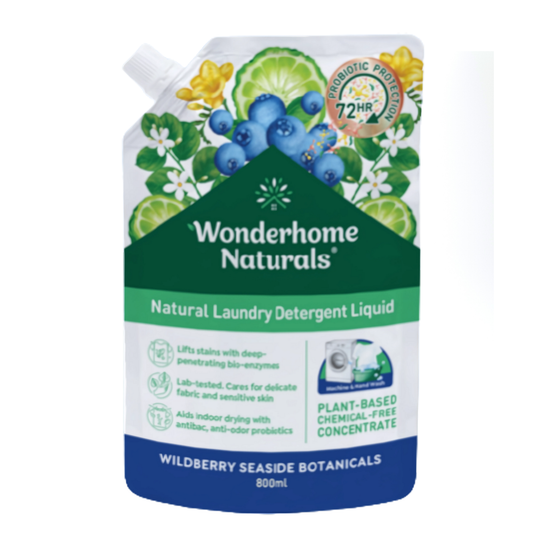 Wonderhome Natural Laundry Detergent Liquid 800 ML Eco-Pouch Wildberry & Seaside Botanicals