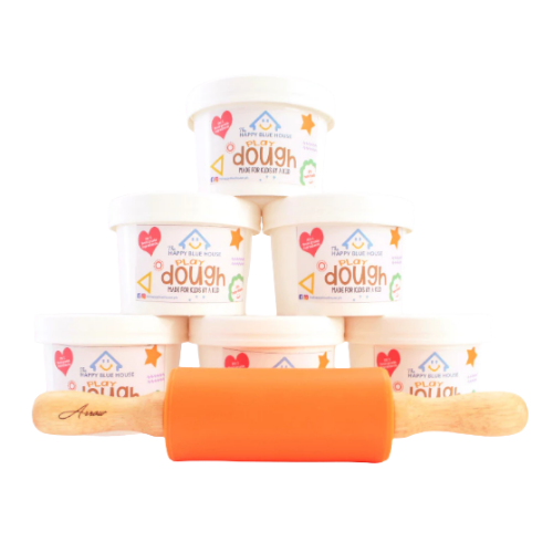 The Happy Blue House Playdough with Non-Stick Rolling Pin | Set of 6