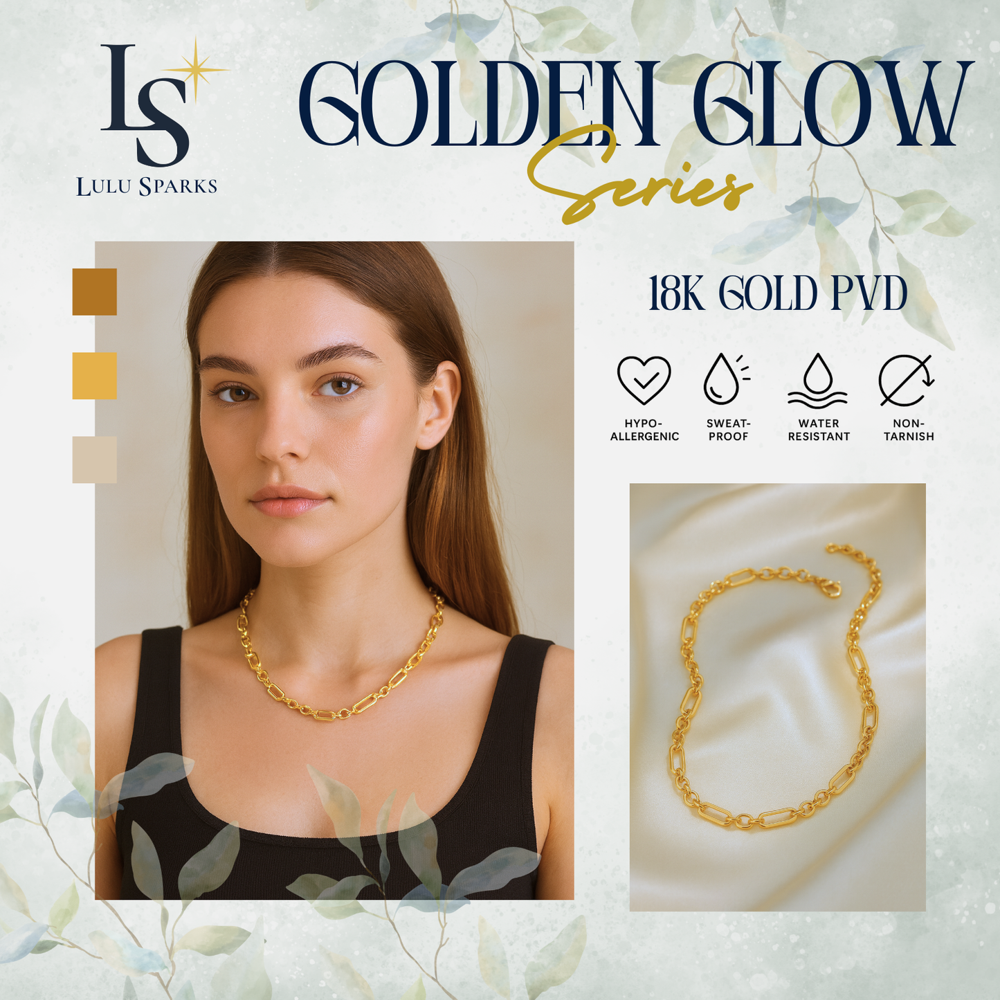 Lulu Sparks Golden Glow Aurelia Link Chain Necklace 18K PVD Gold Jewelry